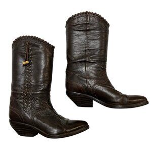 Vintage Zodiac Boots Womens 6.5 Brown‎ Leather Braid Tassel Western Y2K Cowgirl